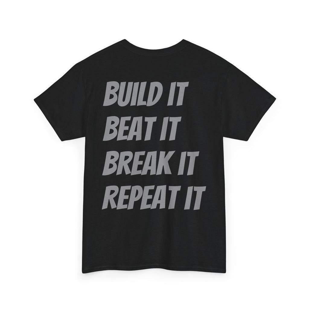 Blazin’ Biddles Off-Road “Build, Beat, Break, Repeat” DARK Motivational Tee – Unisex Heavy Cotton
